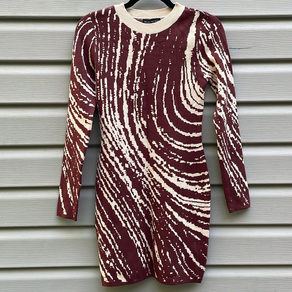 Swirl Print Crewneck Sweater Mini Dress